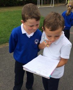 Working together on the maths trail.